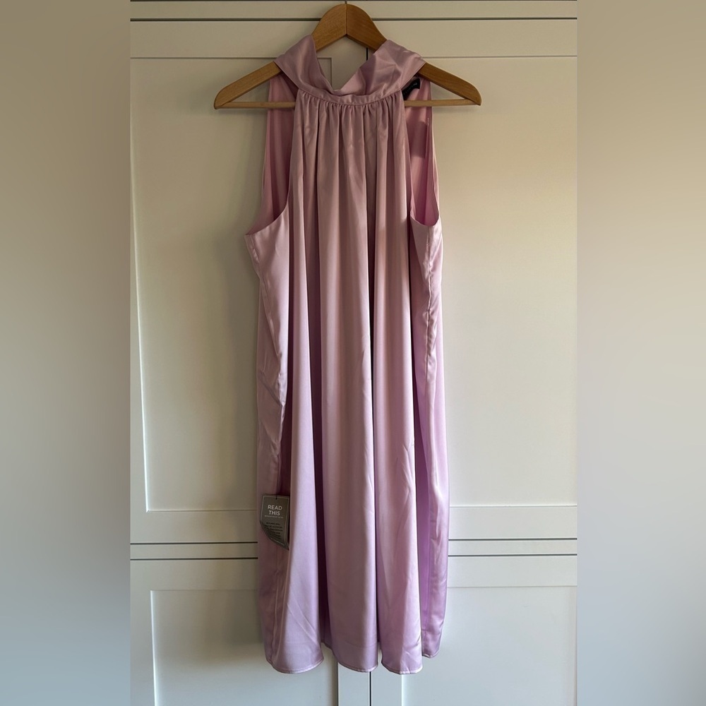 Le Chateau A-line Halter High Neck dress Lavendar back tie Lined Satin feel XL
